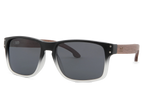 Sunglasses with black frame and dark lenses on a white background