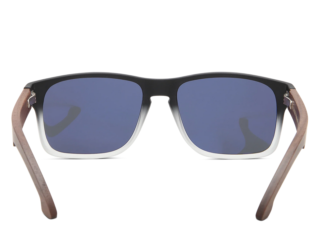 Sunglasses with black and brown frame on a white background