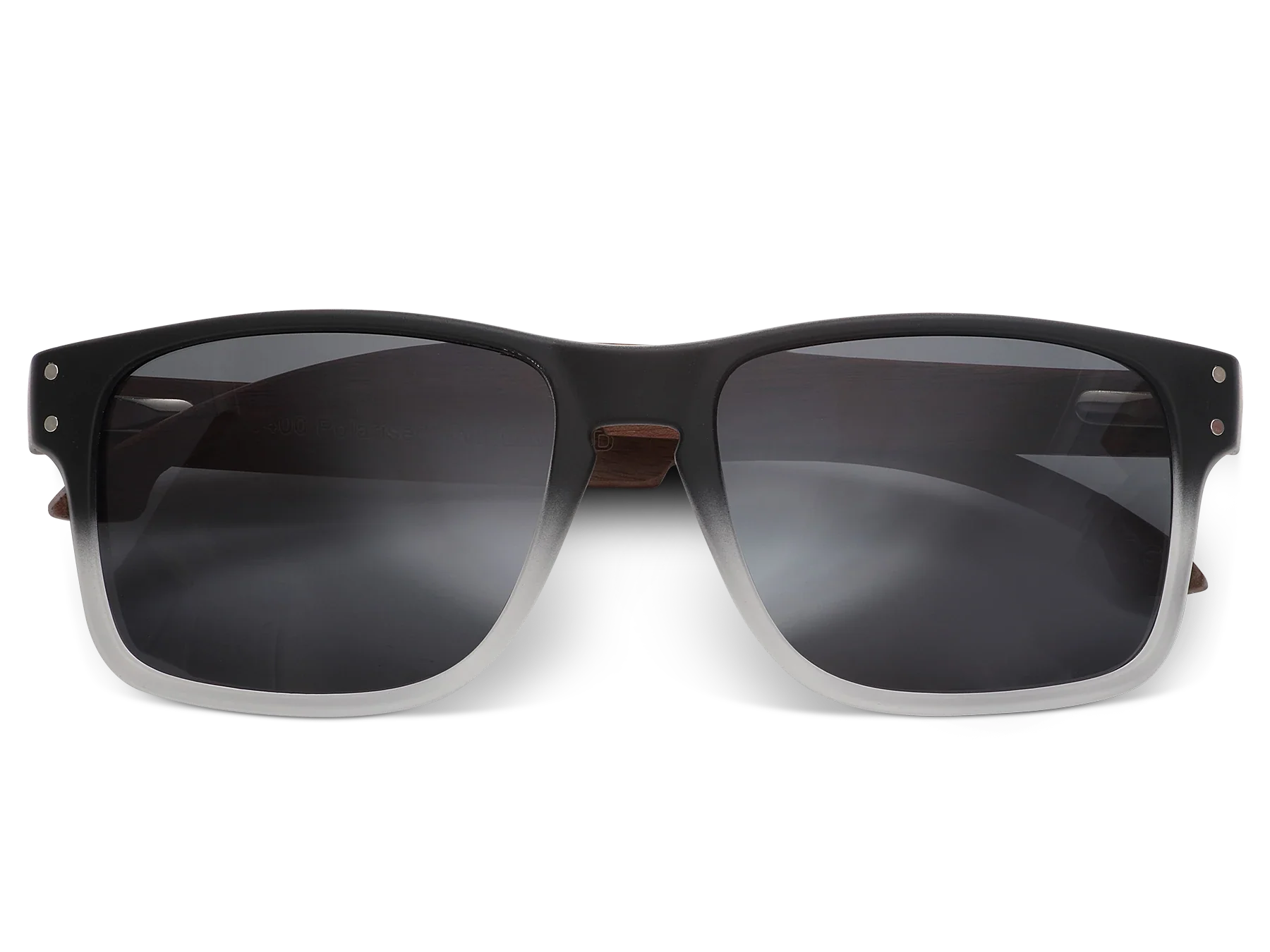 Black sunglasses with dark lenses on a white background