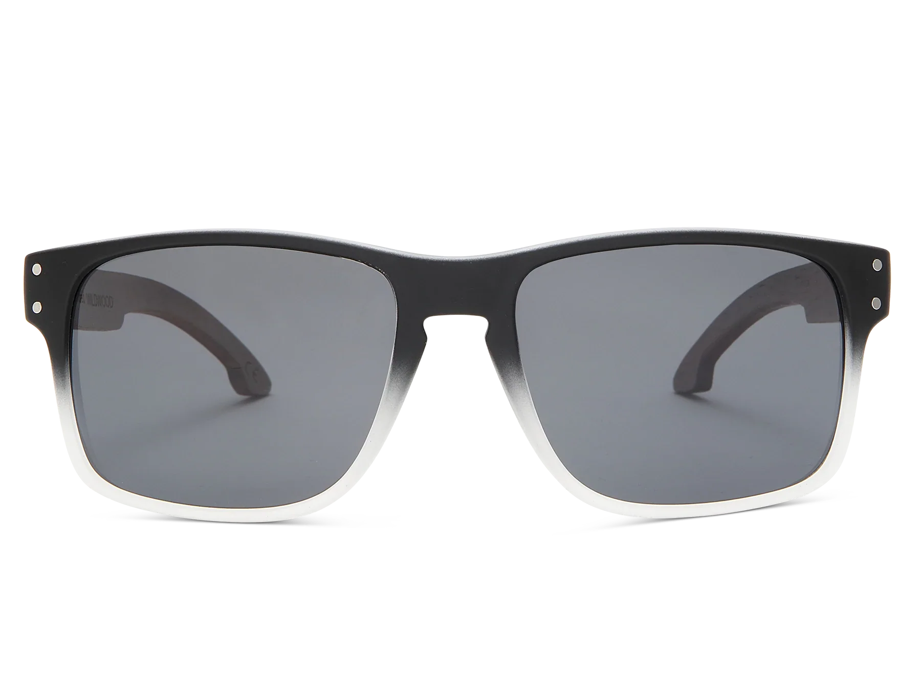 Black sunglasses with gray lenses on a white background
