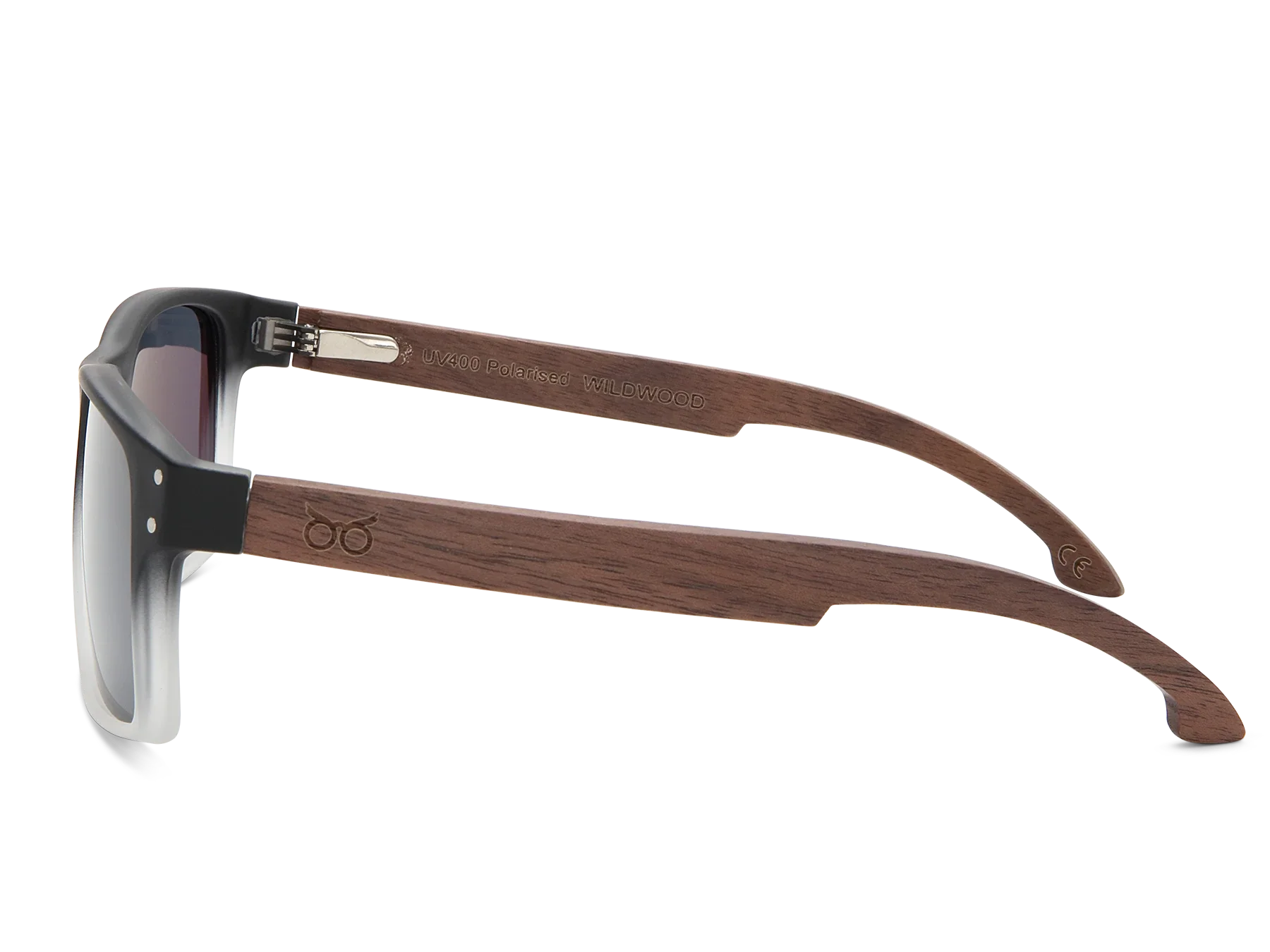 Sunglasses with wooden frame on a white background