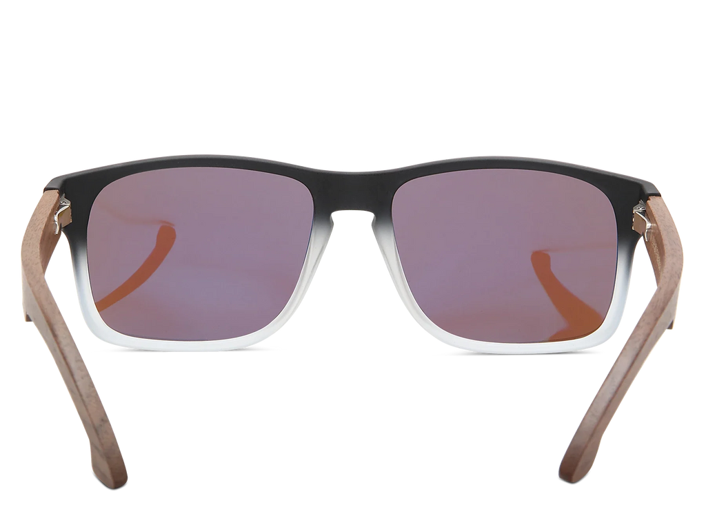 Sunglasses with black and brown frame on a white background