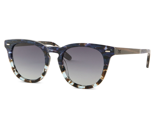 Sunglasses with tortoiseshell frame and dark lenses on a white background