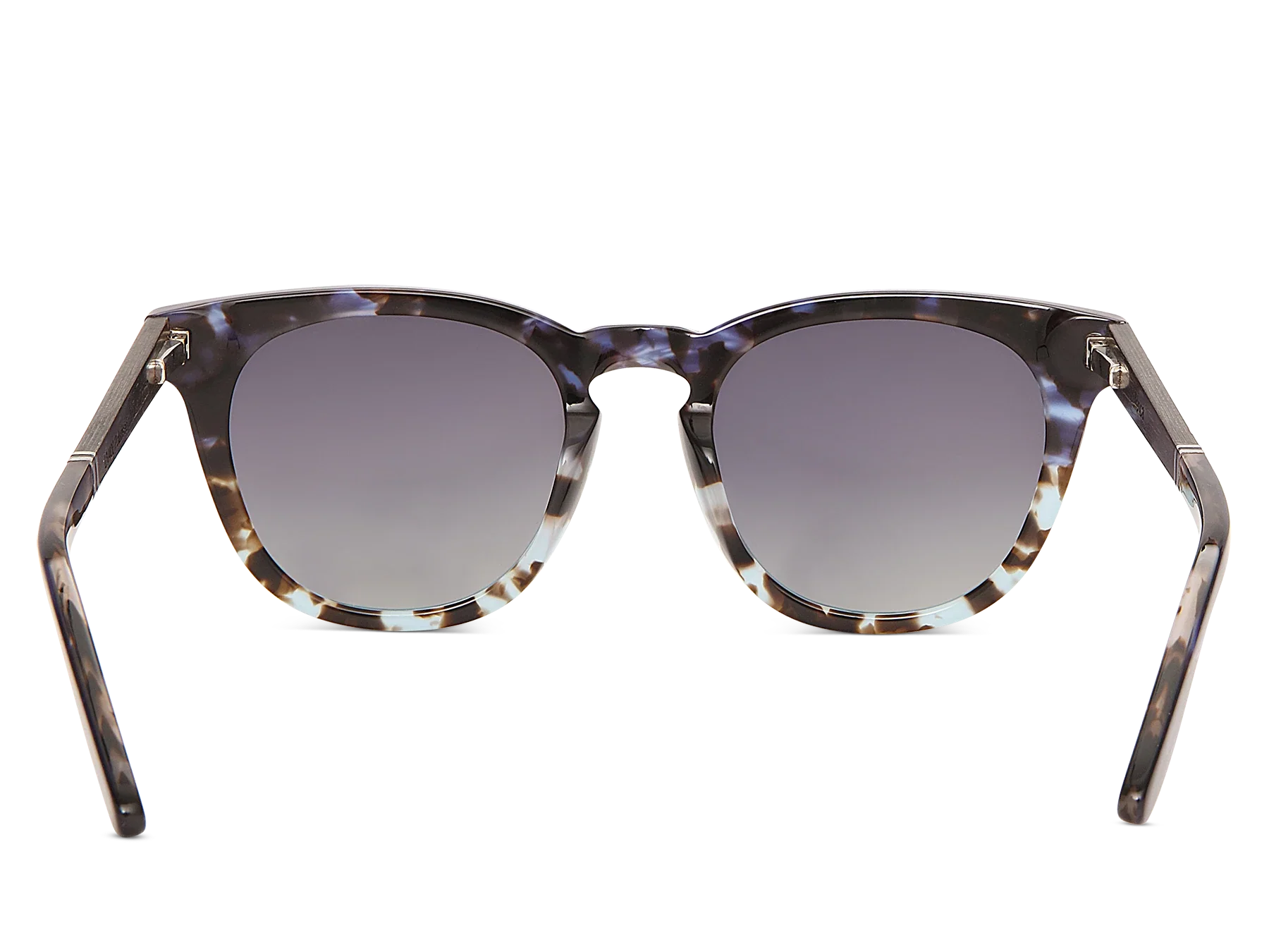 Sunglasses with tortoiseshell frame and dark lenses on a white background
