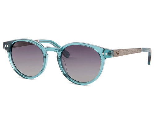 Teal sunglasses with a white background